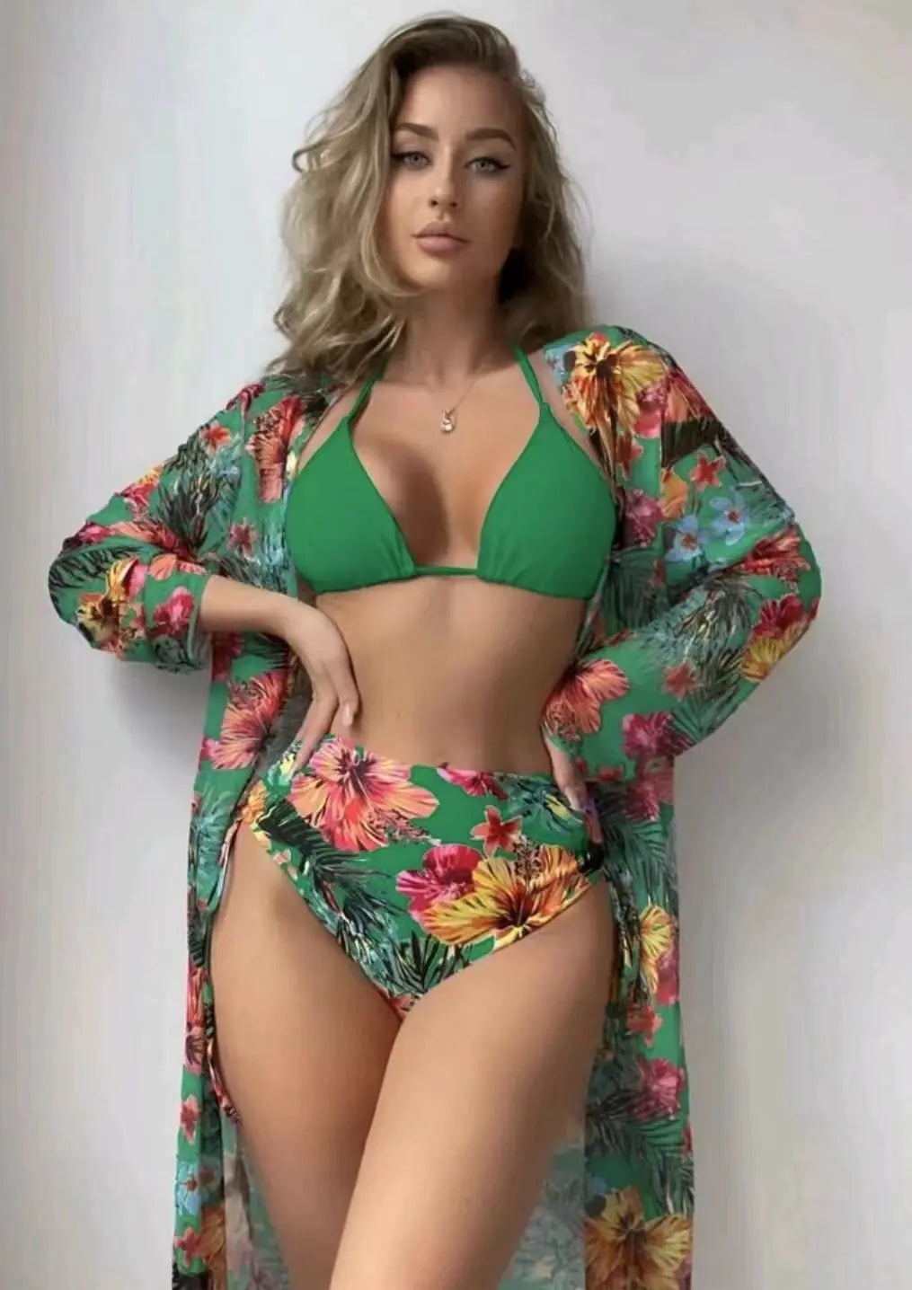 2023 New Women's Three-Piece Printed Bikini Set