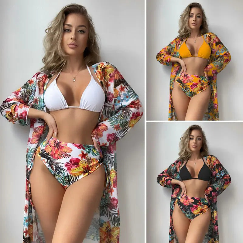 2023 New Women's Three-Piece Printed Bikini Set