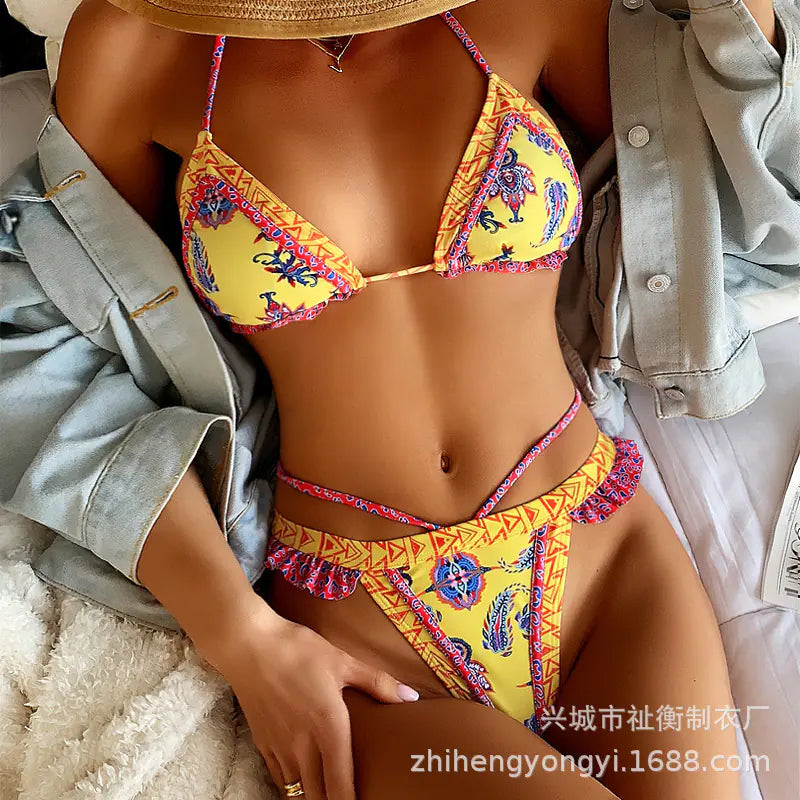 2022 Yellow Strappy Bikini Swimsuit for Women