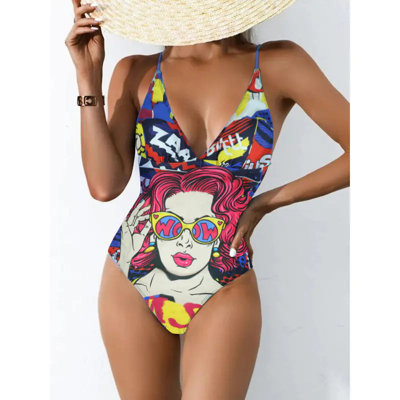 2022 Women's Deep V Triangle Swimsuit with Demon Eyes