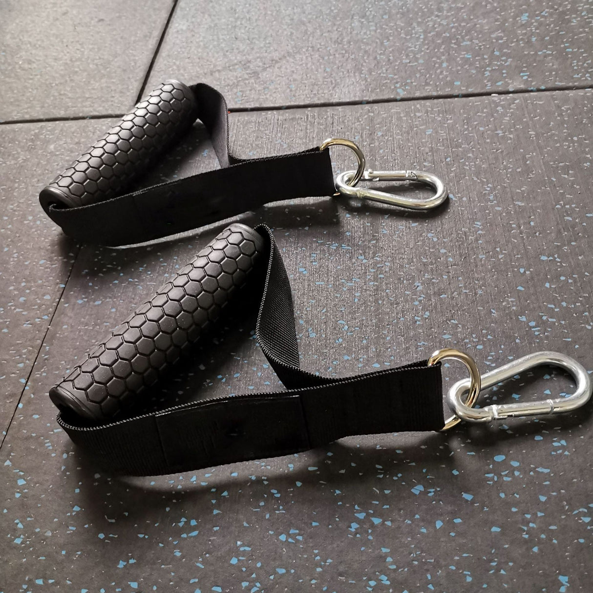 Gym resistance bands with handles and non-slip grip.