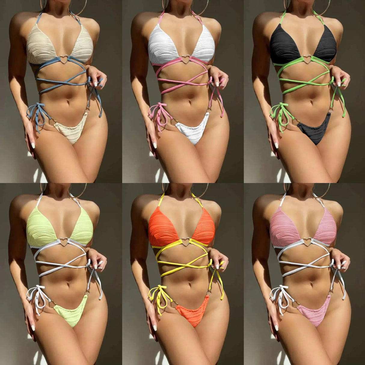 2022 Sexy Heart-Shaped Drawstring Bikini Swimsuit