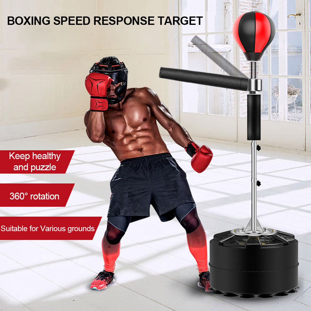 Rotating vertical trainer with boxing ball reaction target