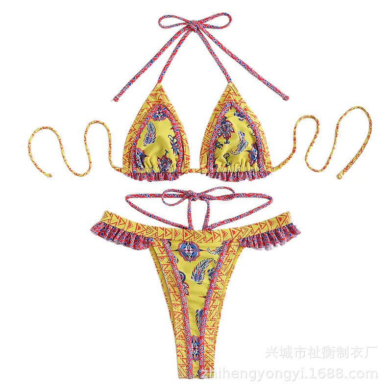2022 Yellow Strappy Bikini Swimsuit for Women
