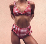 2020 Women's High-Waisted Checkered Bikini Swimsuit
